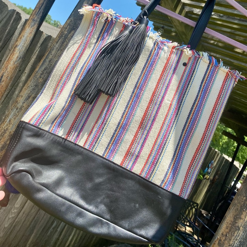 Loeffler Randall Fun Striped Bag/ Leather Trim! Great Size & Colors, Like New!🪸